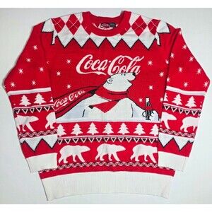 Coca Cola Christmas Sweater Mens Large Polar Bear Ugly Holiday Knit Red Large